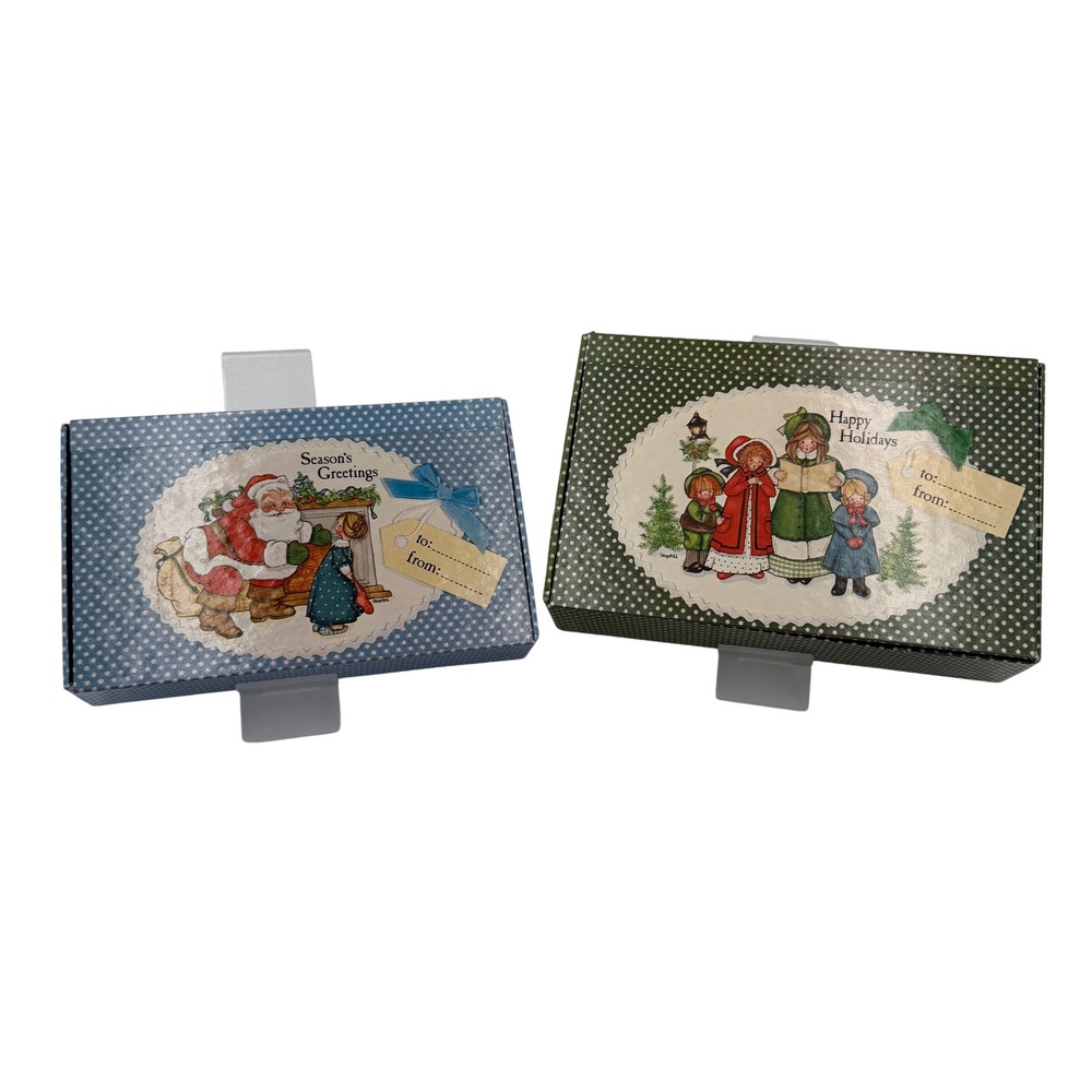 The Gift Wrap Company Christmas Gift Boxes Set of 2 Blue Green 1980s